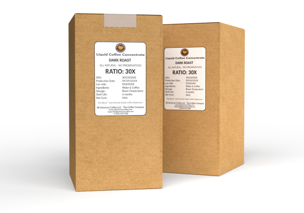 Liquid Coffee Concentrate "Classic Roast" 30X Ratio, 2 x 64oz BiB master case.